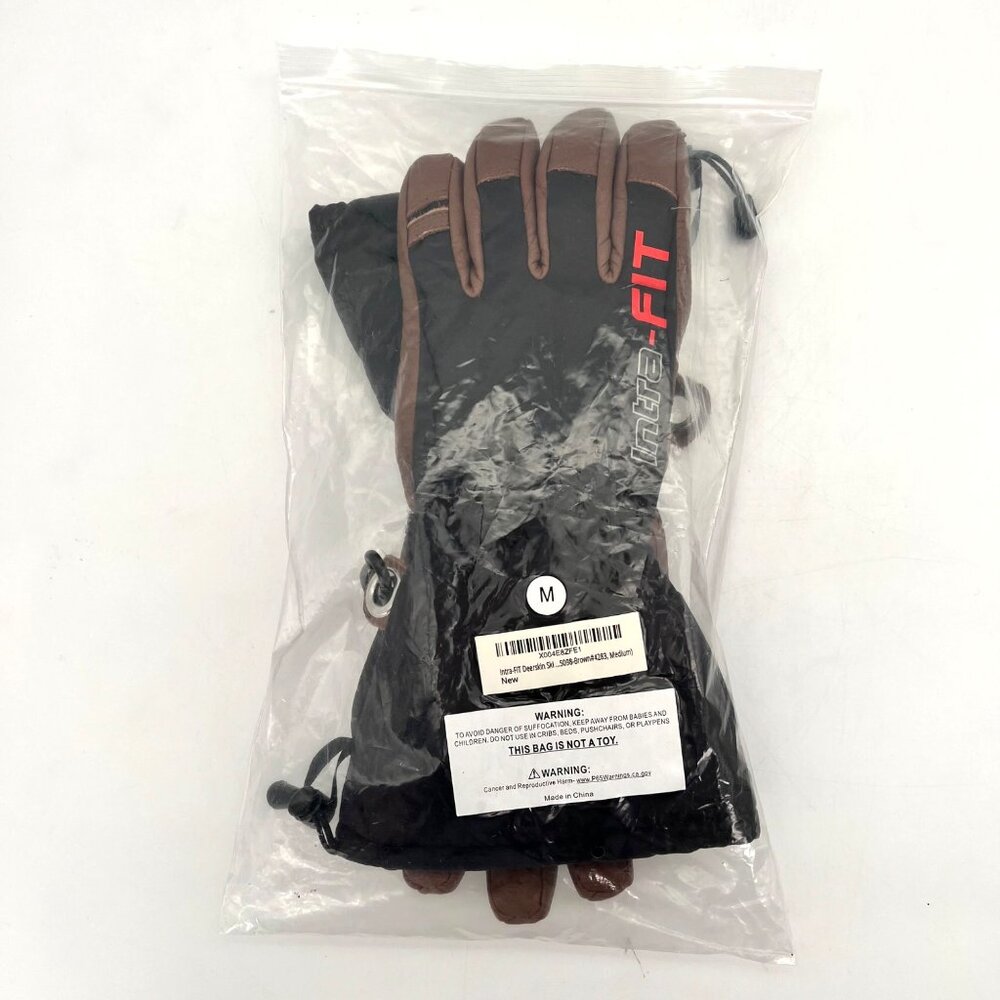 Intra-FIT Deerskin Ski Snowboard Biker Gloves Medium Black & Brown Waterproof - Picture 5 of 12